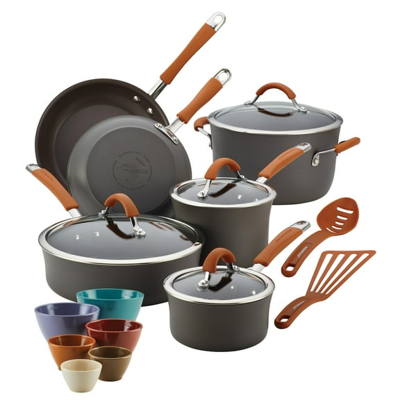 Rachael Ray Cucina Hard-Anodized Nonstick Cookware and Measuring Cup Set, 18-Piece