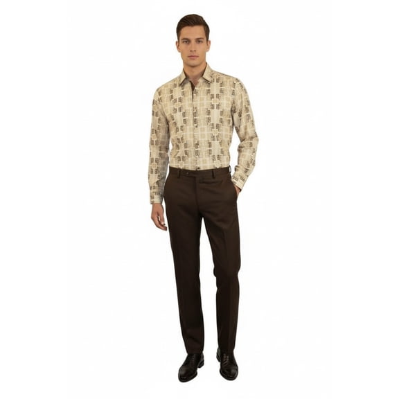 Mens Sports Shirt by DE-NIKO Long Sleeves Fashion Prints Soft Modal NK600 Khaki