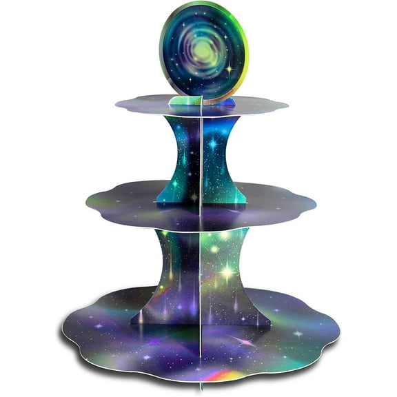 Cheerland Galaxy Shooting Star Cupcake Stand Space Cake Decorations, 3 Tiers