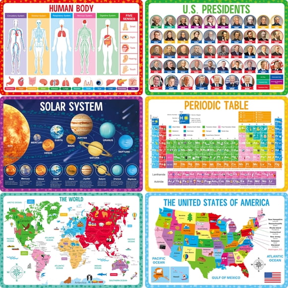 Manteles individuales SpriteGru para niños, antideslizantes, lavables y reutilizables, 6 unidades