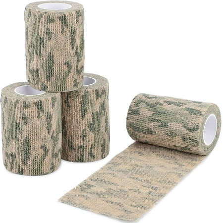 4Roll Camo Tape Camouflage Self-Adhesive Wrap Bandage for Hunting Outdoor Sport Military Camping 2in x 14.76ft Stealth Strip for Shooting Gun Bow Camera Flashlight Rifle Bicycle