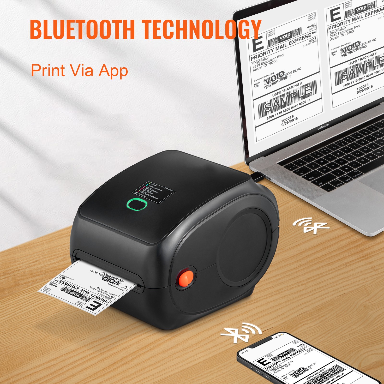 VEVOR Thermal Label Printer 4x6 300DPI USB/Bluetooth for Amazon eBay Etsy  UPS