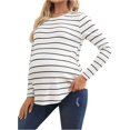 thumbnail image 1 of - Camisas de mernidad para mujer, de punto a rayas, manga larga, cuello redondo, blusas para embarazo, blusas, 1 of 5