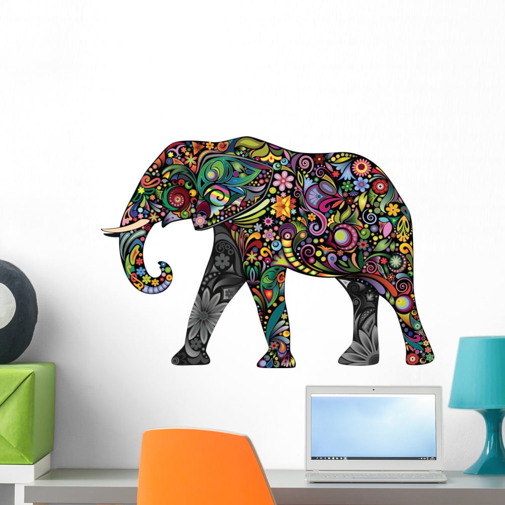 Cheerful Elephant Wall Decal Sticker by Wallmonkeys Vinyl Peel and