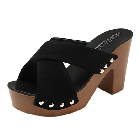 

Fsqjgq Boho Sandals Women Wide with Sandals for Women Fashion Spring and Summer Women Sandals Thick Sole High Heel Heel Solid Color Fish Mouth Open Toe Breathable Comfortable Casual Style Size 38 Bla