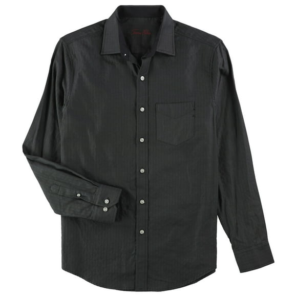 Tasso Elba Mens Herringbone Button Up Shirt, Black, Small
