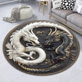 thumbnail image 6 of Snowy Village Round Area Rug, winter scene circle carpet for living room or holiday entryway, soft washable non-slip floor mat, cozy Christmas décor accent, 6 of 6