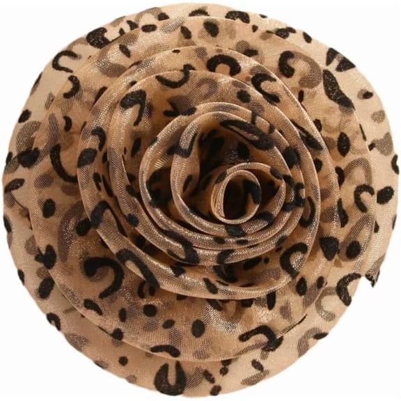 Leopard Print Rose Flower Brooch Pin with Hair Clip Satin Fabric Floral Badge Corsage Scarf Clip Wedding Party Dance Banquet Dress Suit Clothes Accessories Jewelry