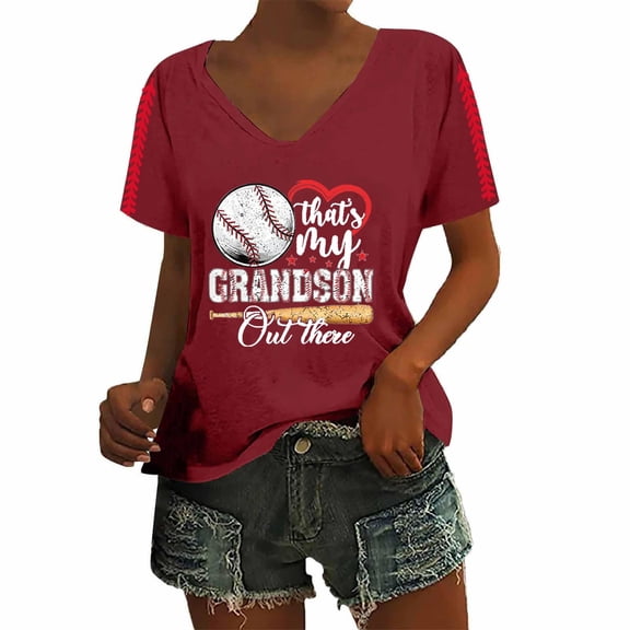 Women's T Shirts V Neck T Shirts For Women Baseball Season Solid Color Sports Top Loose Short Sleeved Shirt Baseball Print V-Neck Summer Tops For Women Short Sleeve Shirts for Women