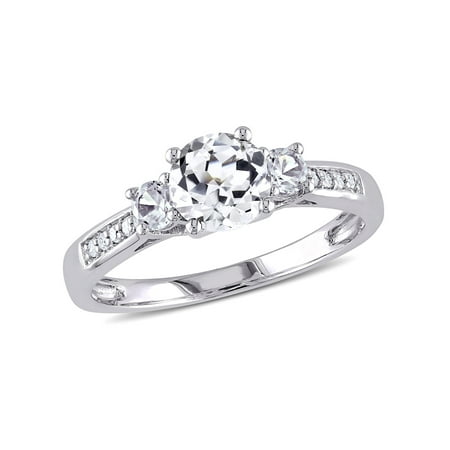 Miabella 1-1/3 Carat T.G.W. Created White Sapphire and Diamond-Accent 10kt White Gold Three Stone Engagement Ring