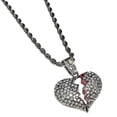 thumbnail image 2 of Broken Heart Pendant Chain Heartbroken Bling Charm Silver Tone 24" Inch Rope Necklace, 2 of 10