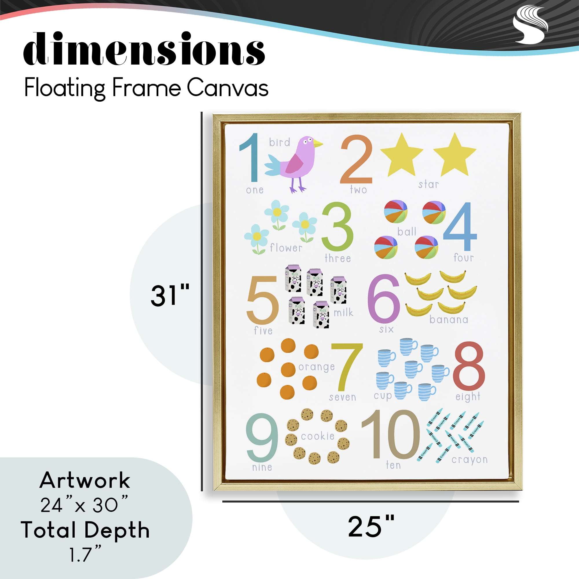 Fun Learning To Count Gold Framed Floater Canvas Wall Art, design by Carla Daly