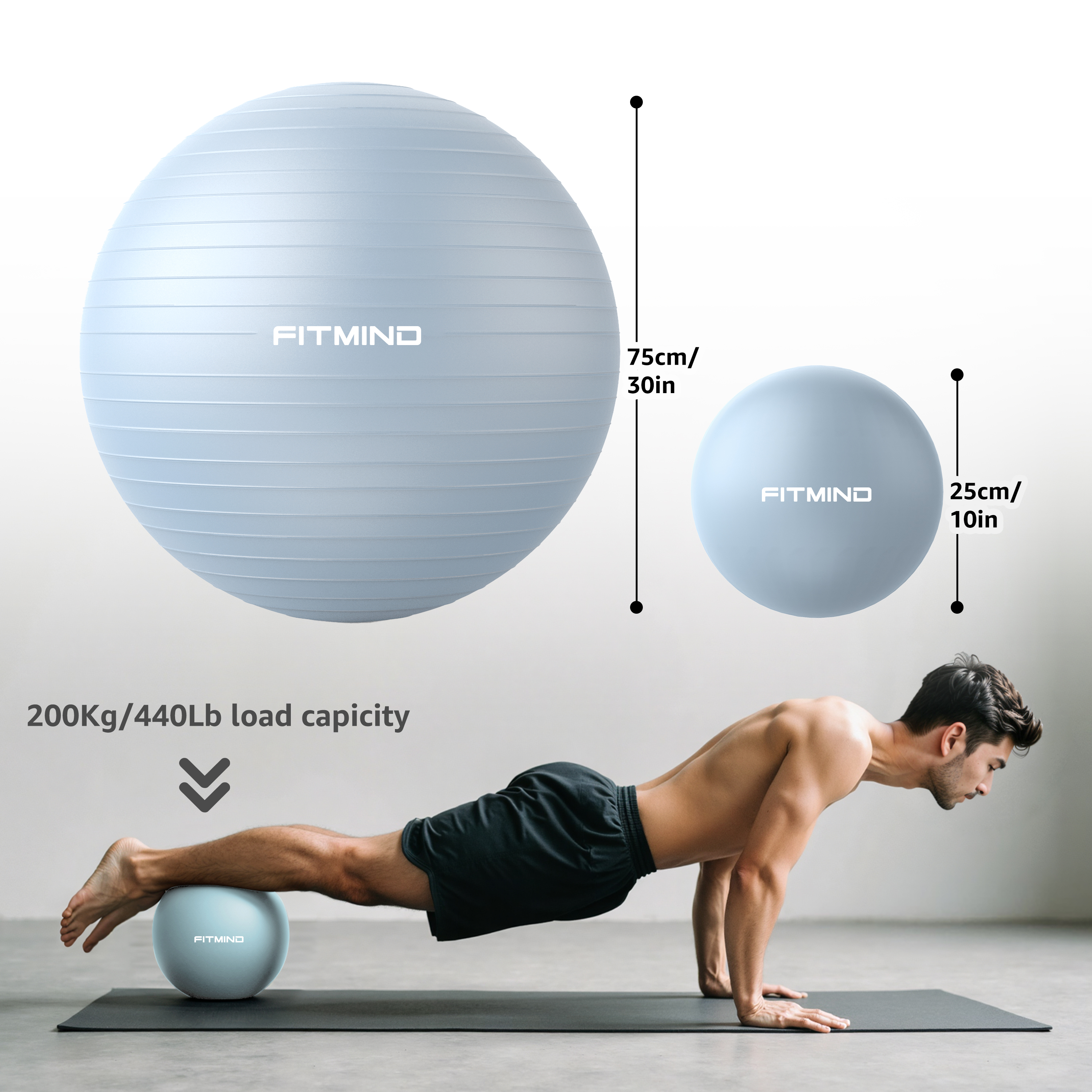 FITMIND Exercise Balls Set 30"& 10" for Yoga and Pilates, Anti-Burst, Parent-Baby Hours, Hand Pump, Blue