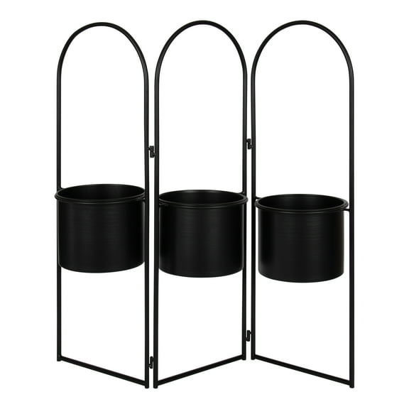 Kate and Laurel Gayla Modern Metal Arch Planter, 31 x 7.5 x 30, Black, Arched 3-Panel Indoor Freestanding Planter