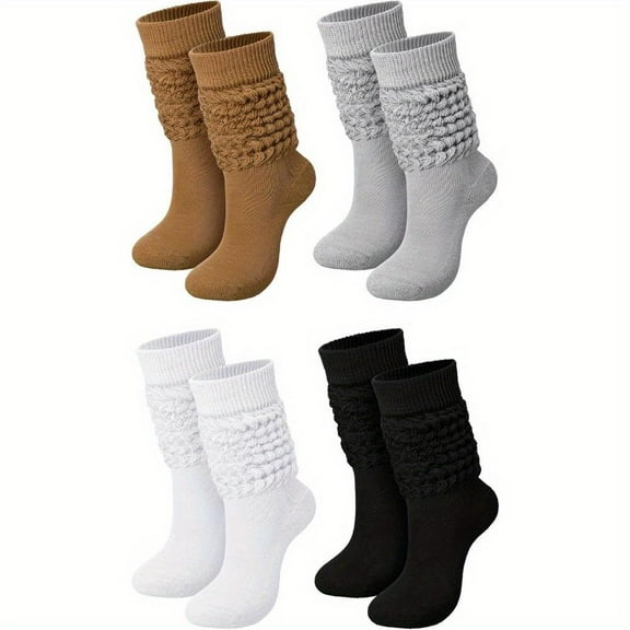 4 Pairs Slouch Socks for Women Bulk Stacked Socks Boot Socks 80s 90s Neon Slouch Socks Knit Scrunchie Socks