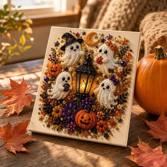 Halloween Ghost Decor Halloween Diamond Art Kits for Adults Halloween Crafts Pearl Art Kits for Adults Beginners DIY Diamond Art Kit Diamond Dots for Halloween Wall Decor Halloween Gift 7.8 X 7.8inch