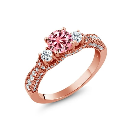18k White Gold Moissanite Ring - 18K Rose Gold Plated Silver Ring Pink Created Moissanite Topaz White 0.50ct DEW