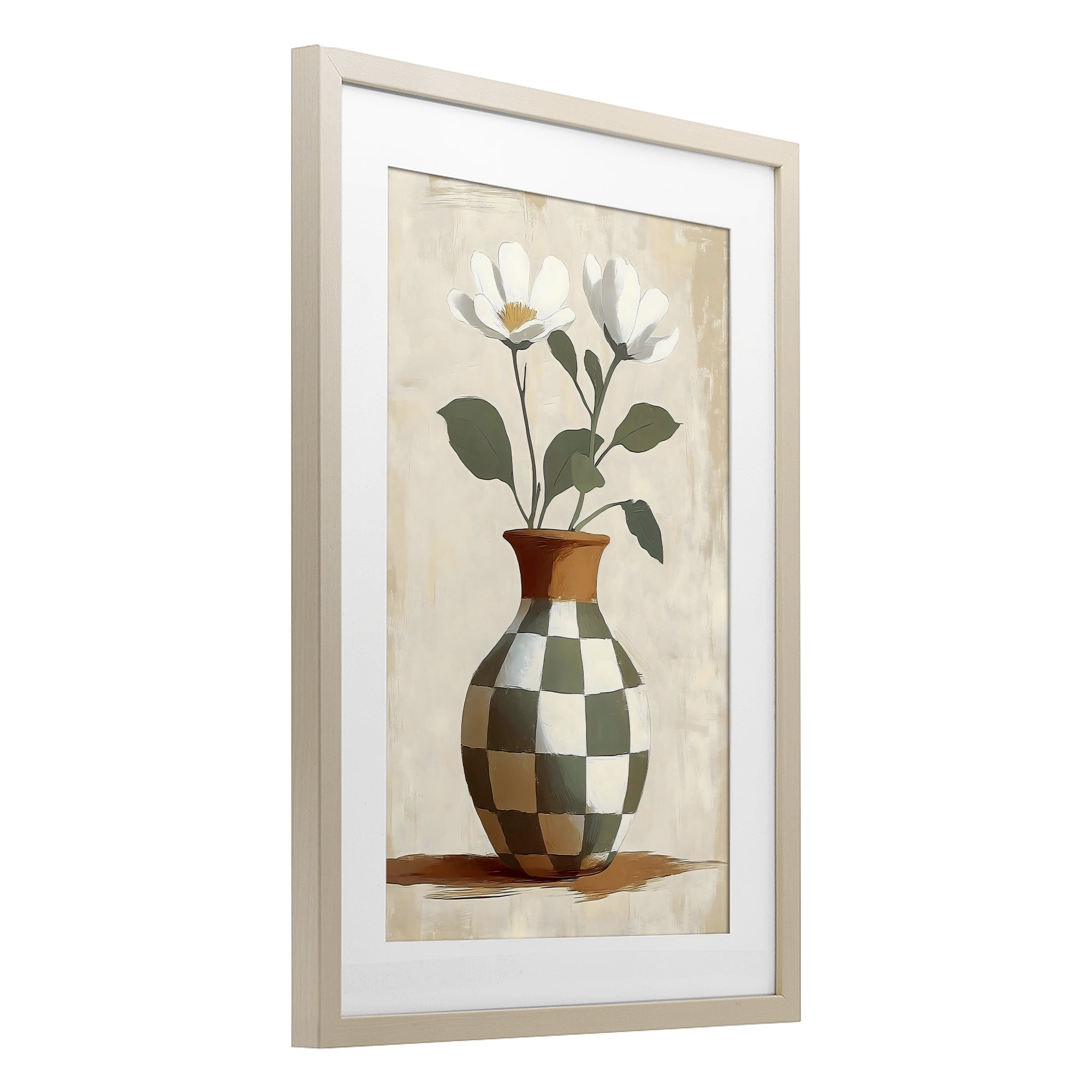 Stupell Industries Checkboard Green Flower Vase Birch Framed Print Under Glass, design by Creative Studio