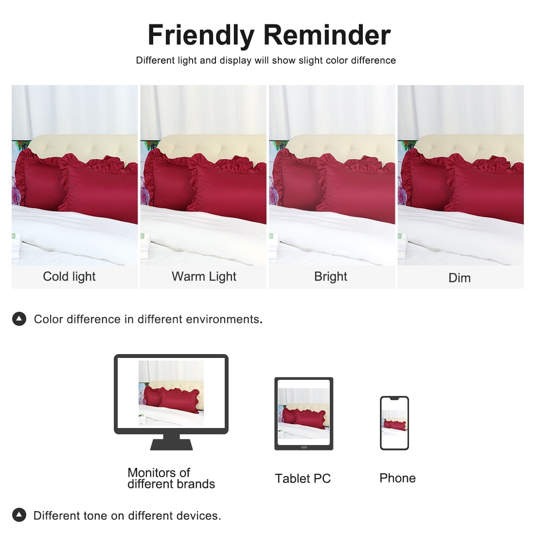 Unique Bargains 2-Piece Satin Ruffled Edge Pillowcases, Standard, Burgundy