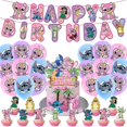 thumbnail image 1 of Decoración de fiesta de cumpleaños de Lilo y Stitch de Disney para niños, regalos y suministros para fiestas temáticas de dibujos animados, accesorios de diseño del lugar, incluye globos, pancarta, pa, 1 of 3