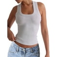thumbnail image 2 of Womens Ribbed Square Neck Tank Tops Basic Backless Sleeveless Summer Camisole Grey M, 2 of 7