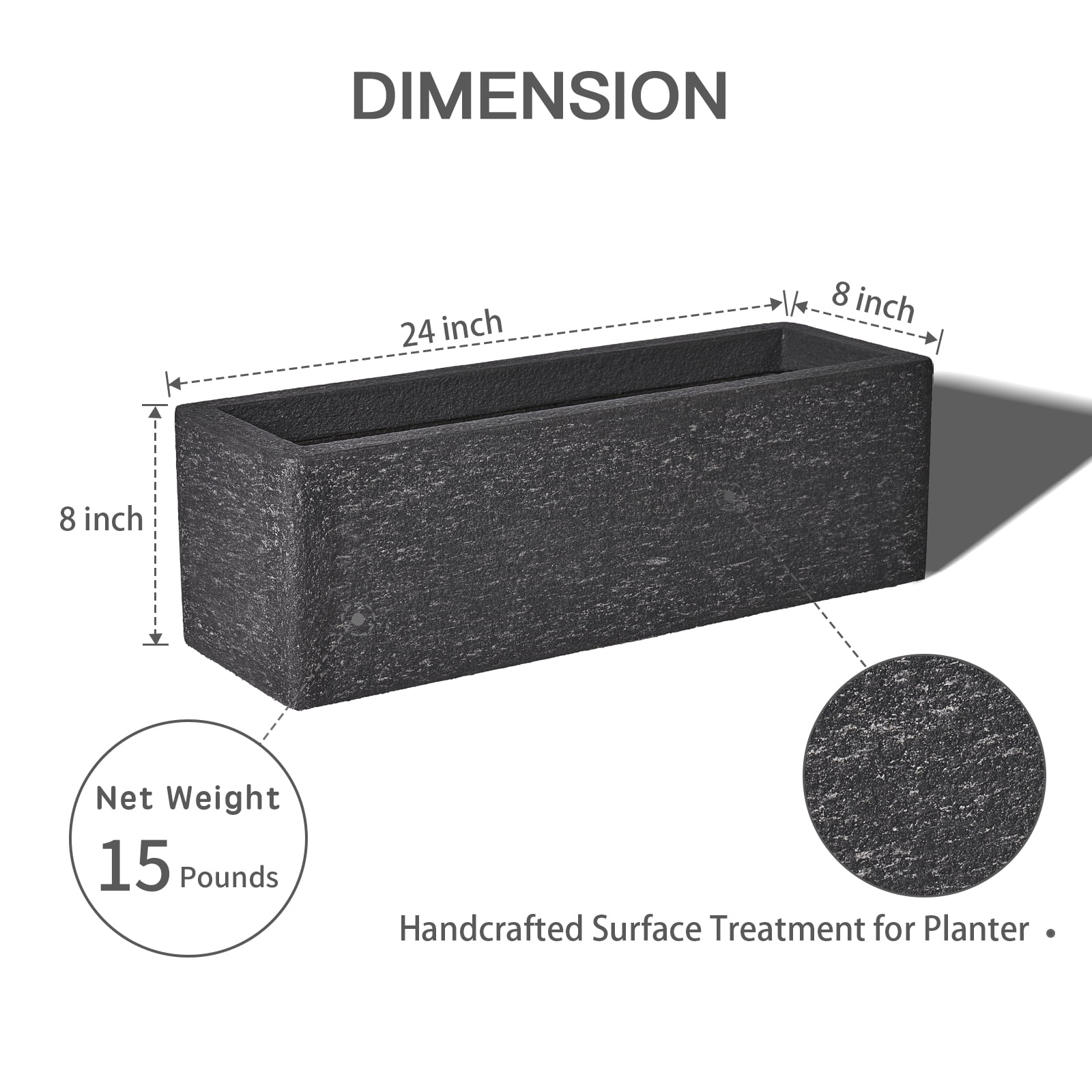 TerraDeco 24 Inch Rectangular Concrete Planter,Durable All-Weather Use with Drainage Holes,Large Rectangular Planter for Outdoor Indoor Plants