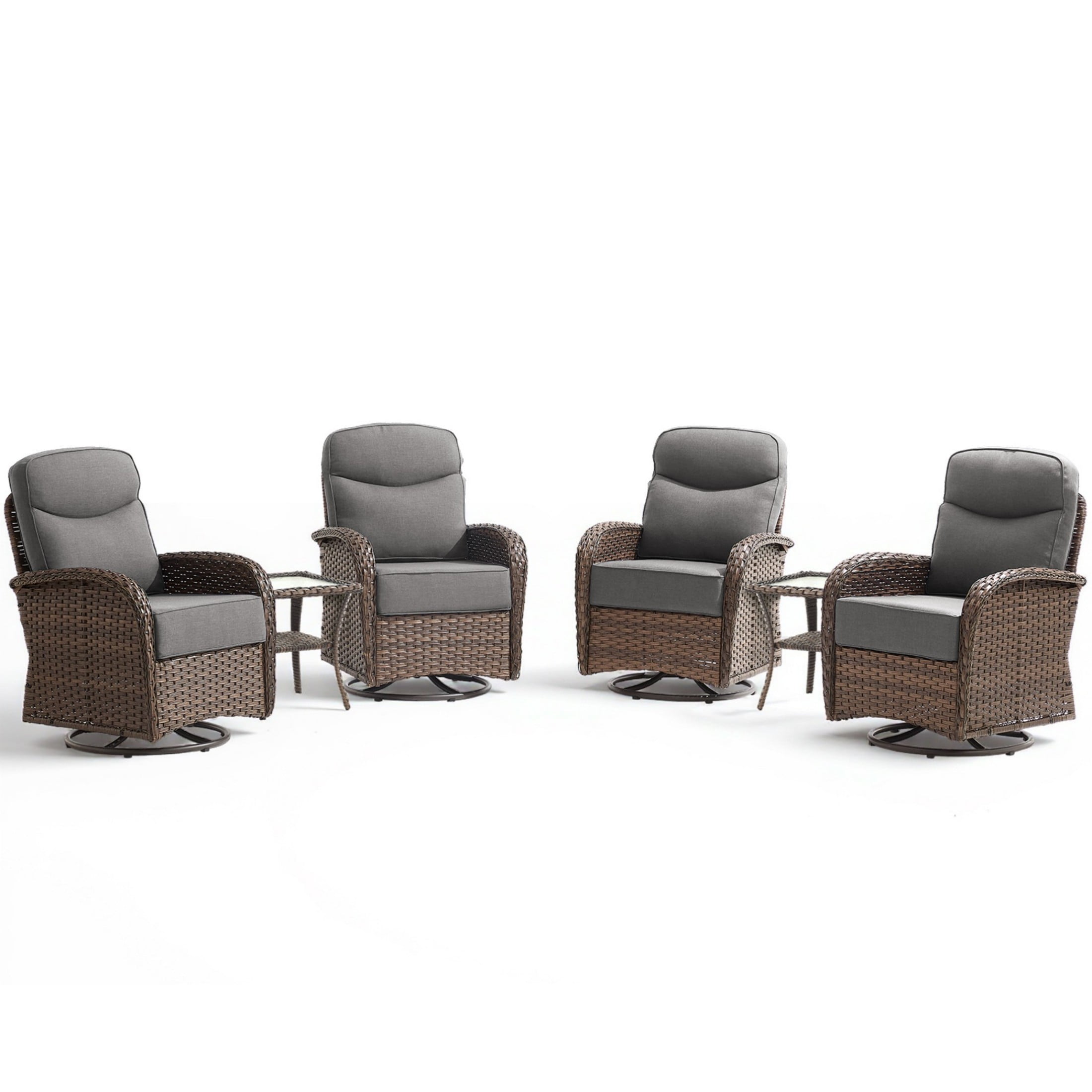 Unnifurnzi Outdoor Swivel Rocker Patio Chairs-6'' Thick Cushions Outdoor Rocking Chairs Set of 4 with Patio Side Table Patio Table and Chairs for Deck Porch Garden Balcony Poolside-Brown/Gray