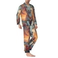 thumbnail image 2 of Naloa Starry Sky Cute Horse Men’s Pajamas Set - Long Sleeve Button Down Sleep Shirt and Pajama Bottoms Sleepwear Set-Large, 2 of 7