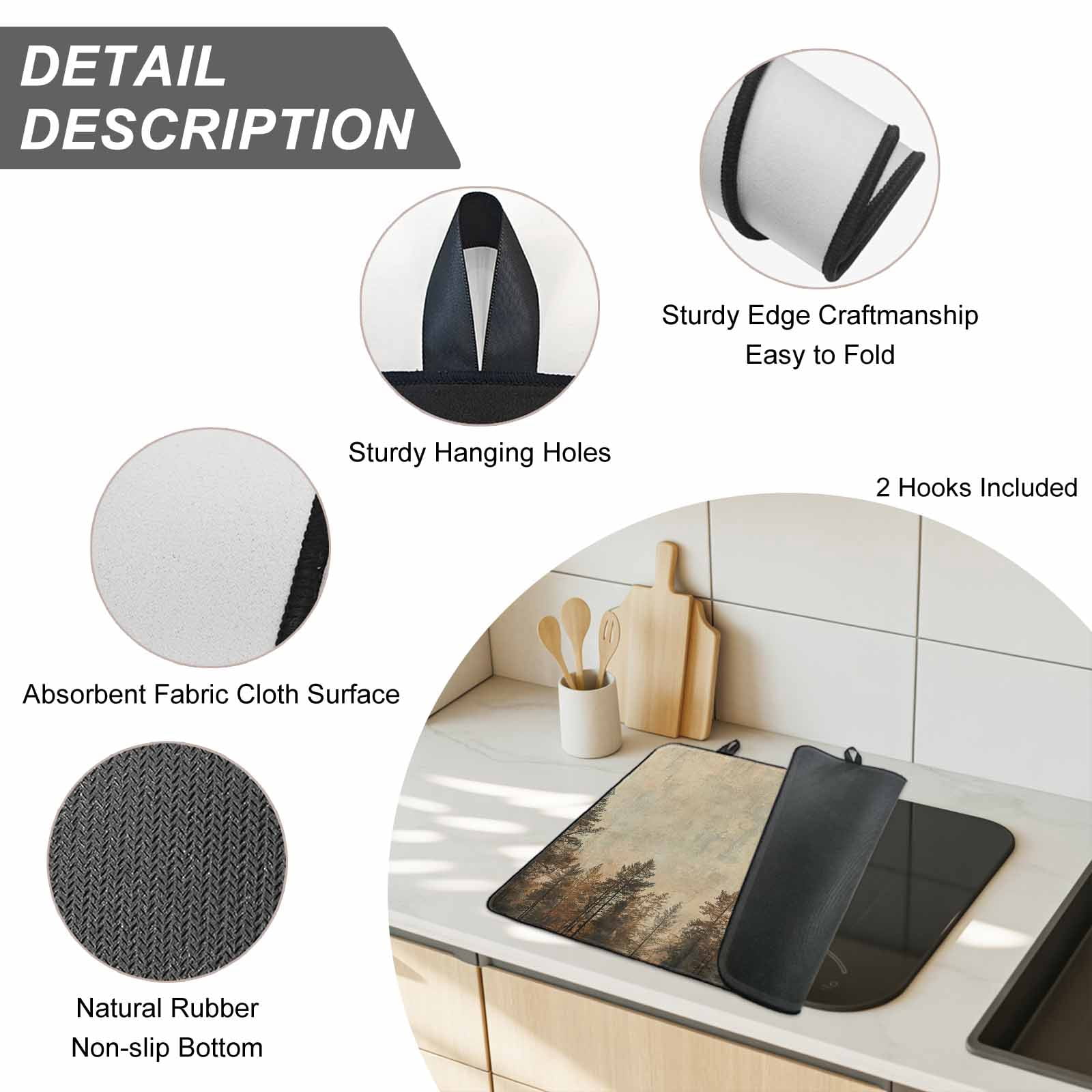 Brown Forest Stove Top Cover for Electric Stove, Heat-proof & Non Slip Glass Top Stove Cover Protector, Vintage Tree Farmhouse Botanical Kitchen Flat Cooktop Rubber Mat 24x21 Inches