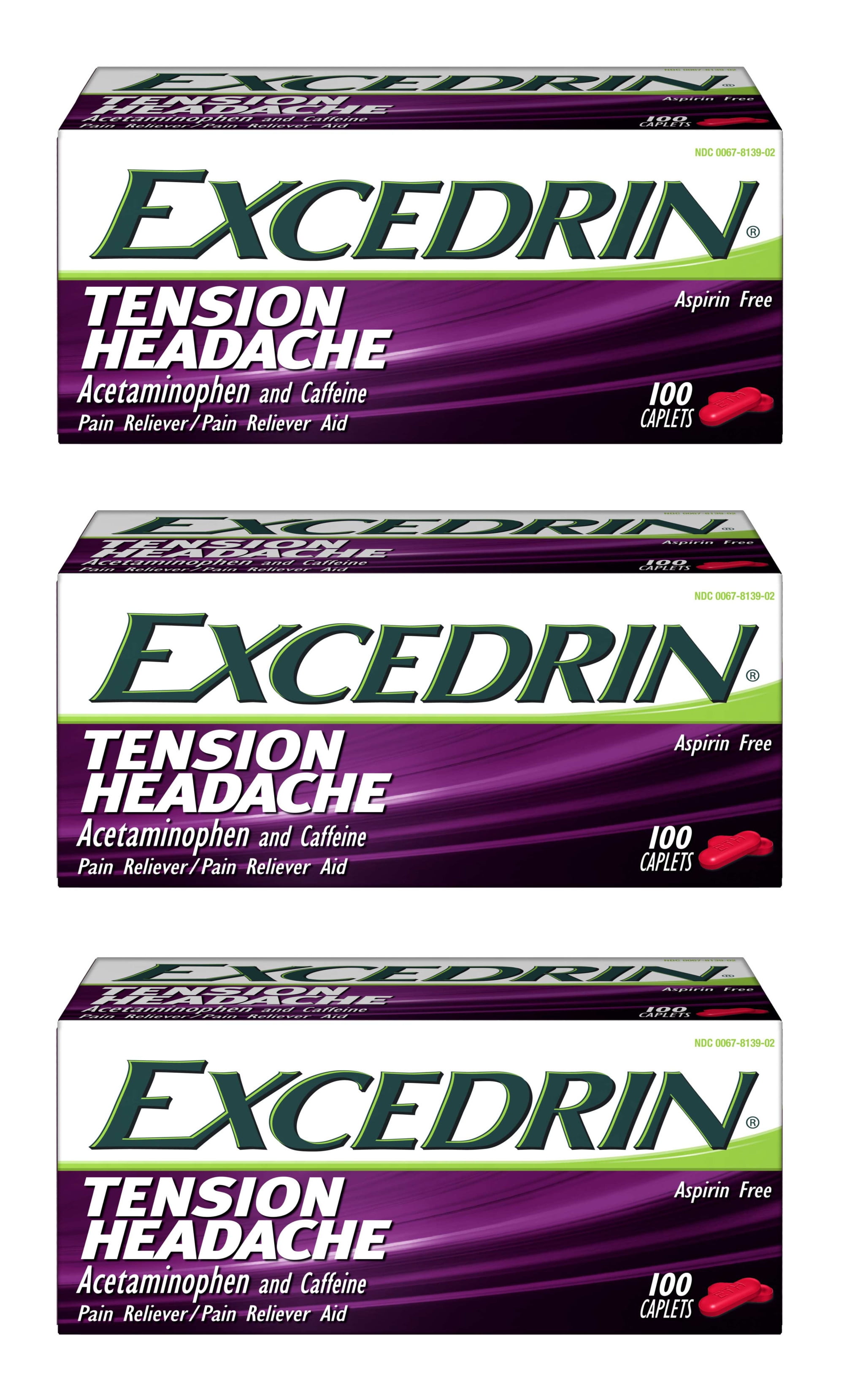 Excedrin Tension Headache Caplets 100 Ea Pack Of 3