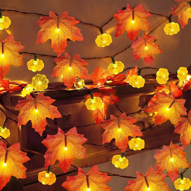 Guirnalda de calabaza de hoja de arce de otoño, luces LED decorativas, decoración de Navidad, cadena de lámpara, fiesta de Acción de Gracias, bricolaje, decoración de Halloween