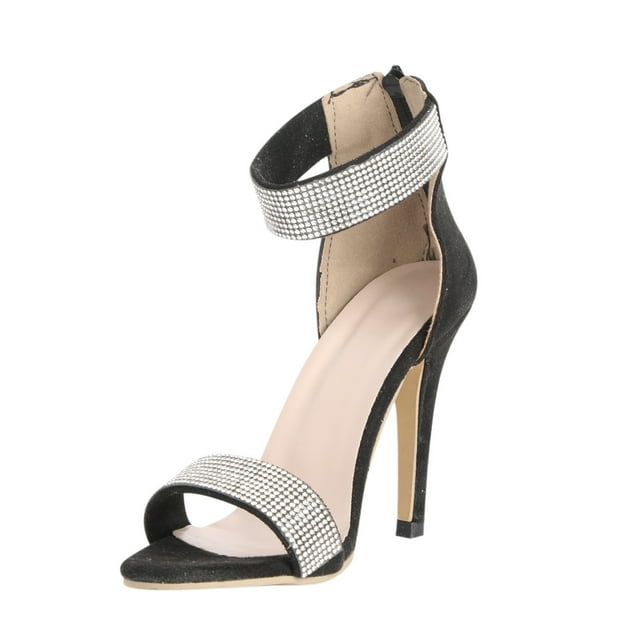 CEHVOM Women's Shoes Solid Color Minimalistic Sexy Rhinestone Classic Fine High Heels Sandals