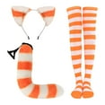 thumbnail image 1 of Huanglei "Ladies' Striped Cat Ear And Tail Knee High Socks Set Adorable Accessory For Parties", 1 of 2