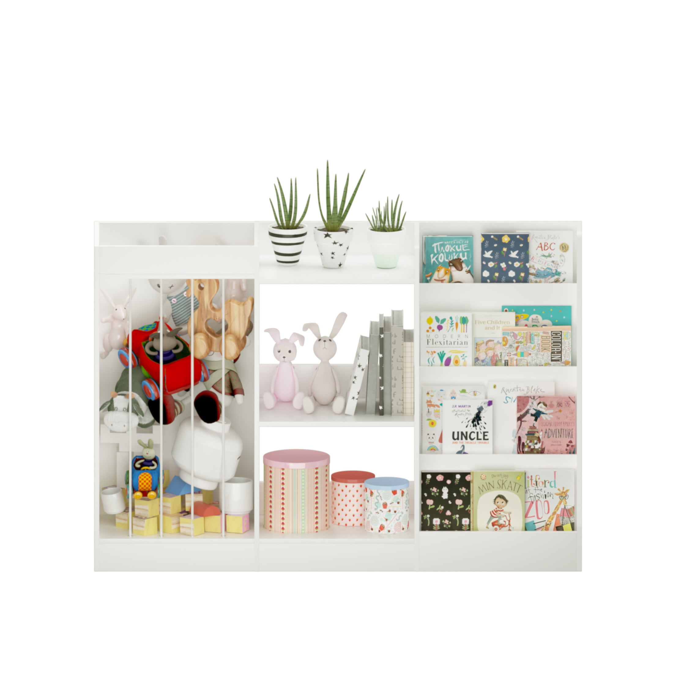 Noble House Kids Montessori Bookshelf, 3-Tier Toy Storage Organizer with Stuffed Animal Bin, Nursery, Playroom, White