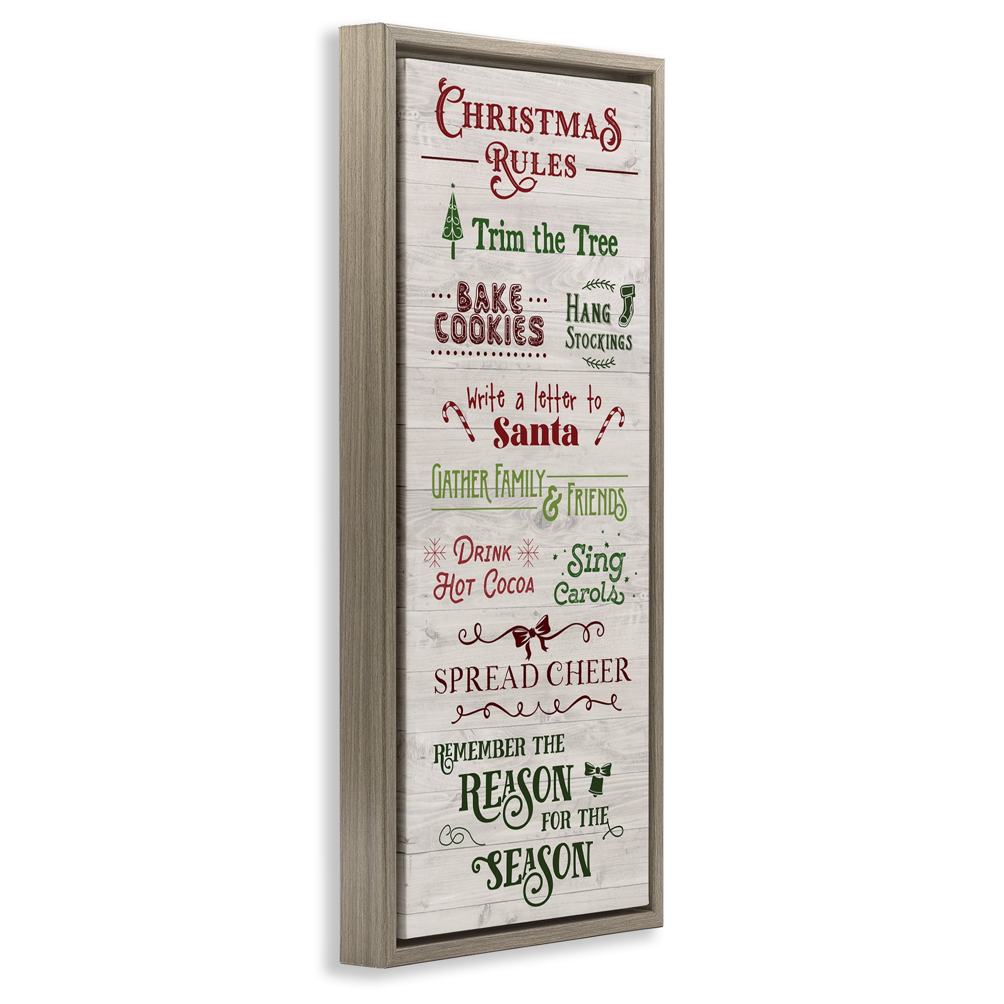 Stupell Industries Rustic Christmas Rules Holiday Painting Brown Floater Framed Canvas Art Prints Wall Art, 11 x 25