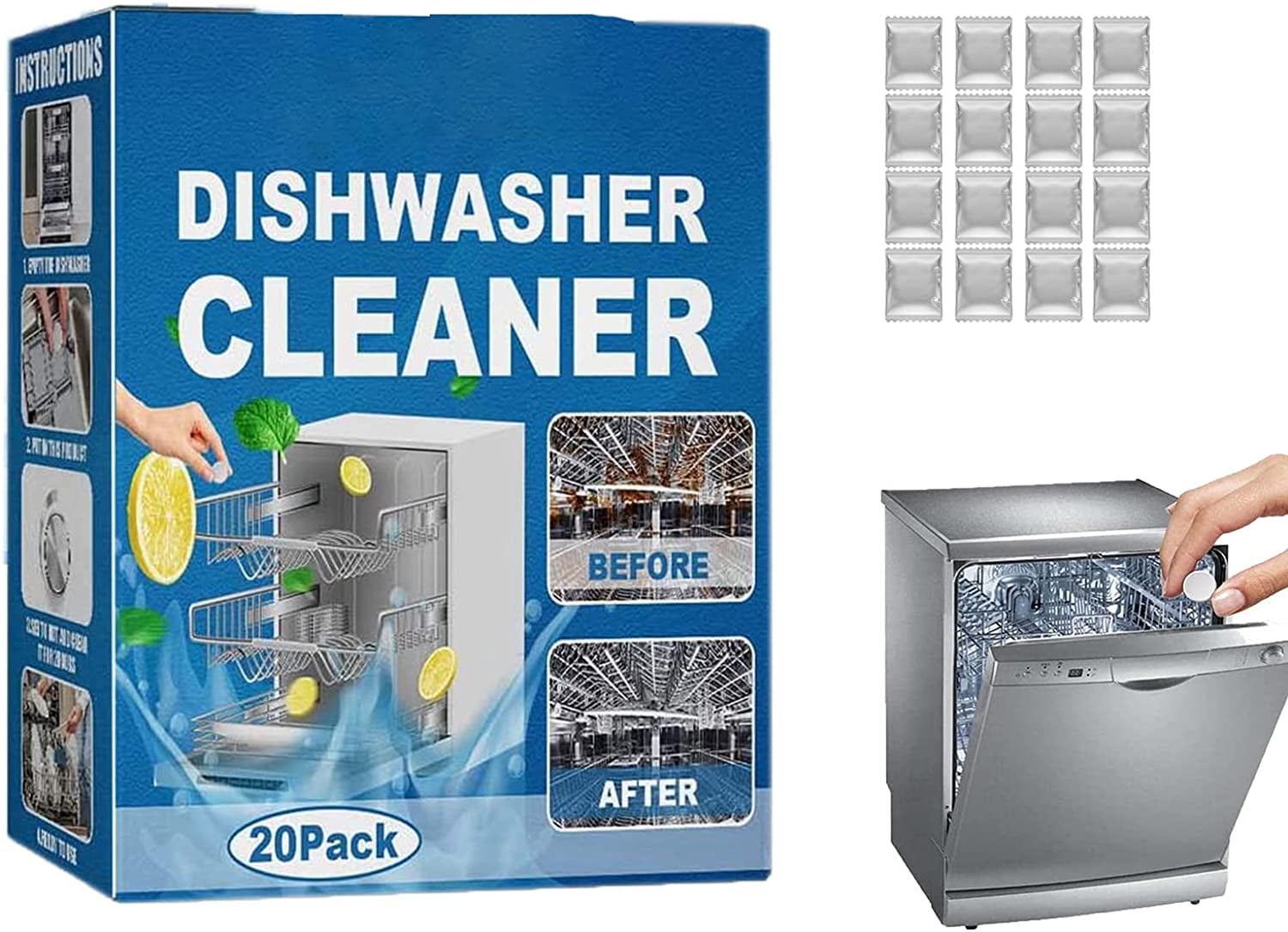 highly efficient Dishwasher Cleaner for Kitchen Tableware Care，Natural lemon odor remover