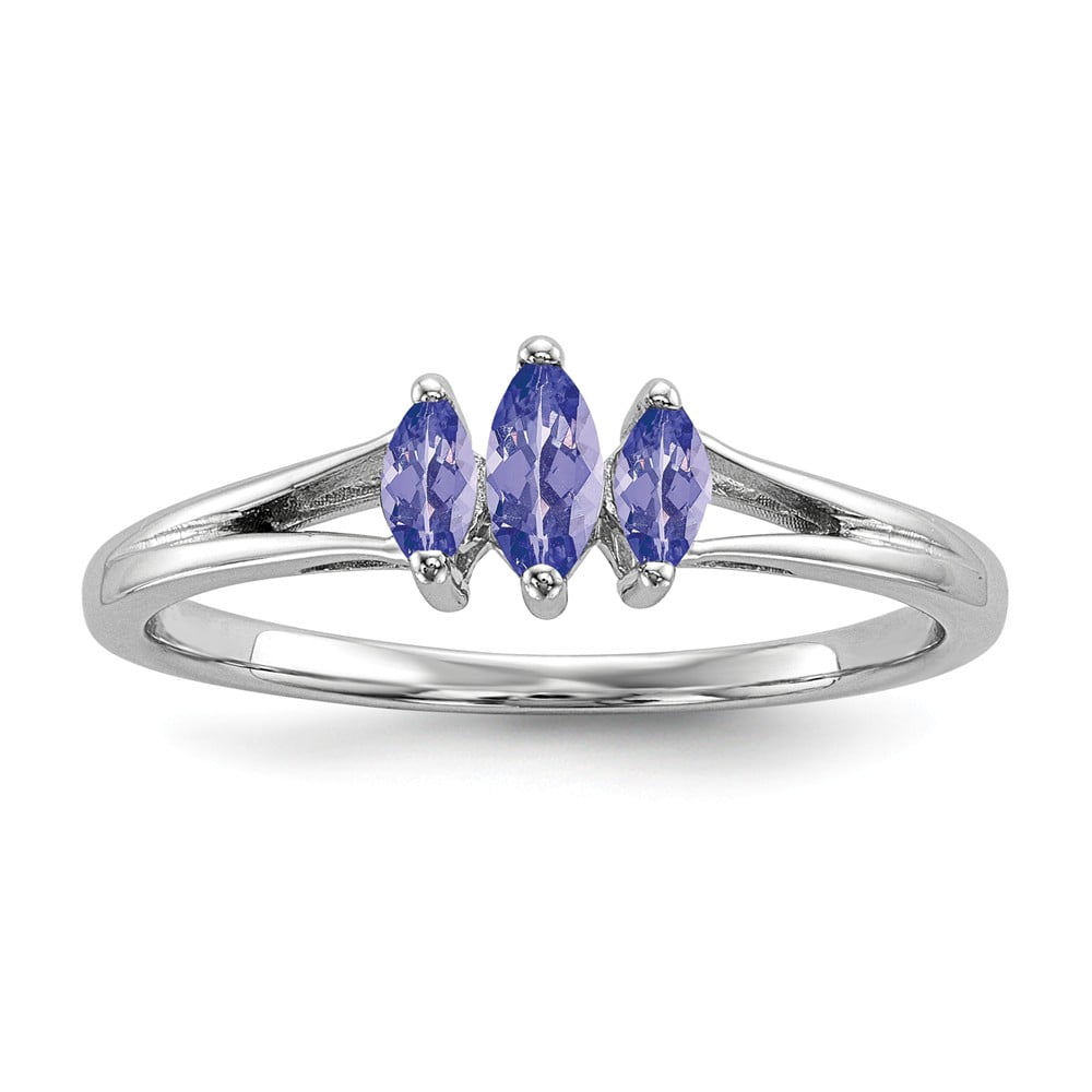 Solid 925 Sterling Silver Diamond and Simulated Tanzanite Ring