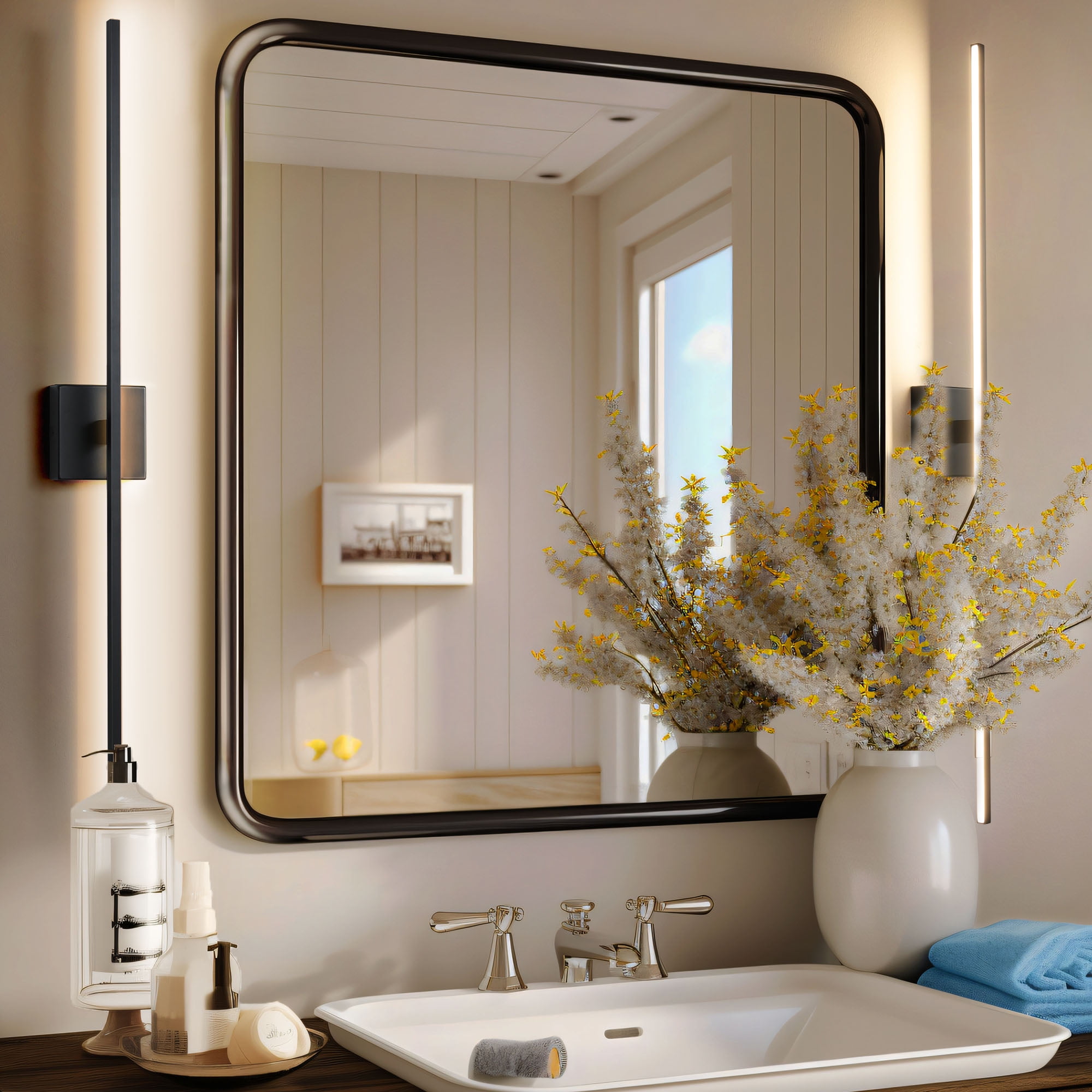 KAISITE Modern Bathroom Vanity Light 39 inch Dimmable Black Bathroom Light Fixtures for Bathroom Wall Sconce with 3500K Warm Light Bedroom