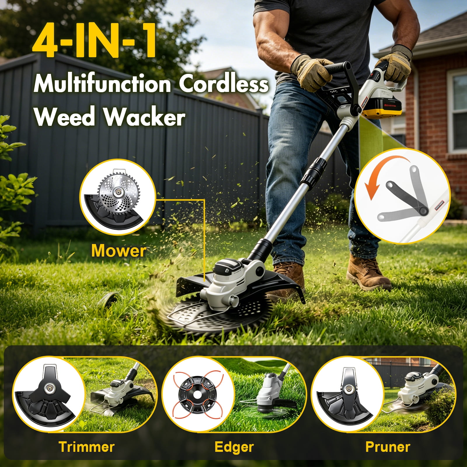 CATGOOD 20000RPM String Trimmer with Brushless Motor, 8AH Cordless Electric Weed Wacker with 4 Types Blades, 13 Inch Weed Trimmer for Yard and Garden