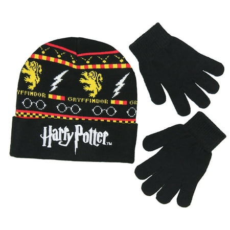 Harry Potter Gryffindor Themed Design Knit Cuff Beanie and Glove Set Youth OSFM