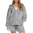 thumbnail image 2 of QATAINLAV Womens Cute Zip Up Hoodies and Shorts 2 Piece Outfits Casual Long Sleeve Hooded Sweatshirts Jacket Matching Sets, Gray, L, Gifts for Mom, 2 of 7