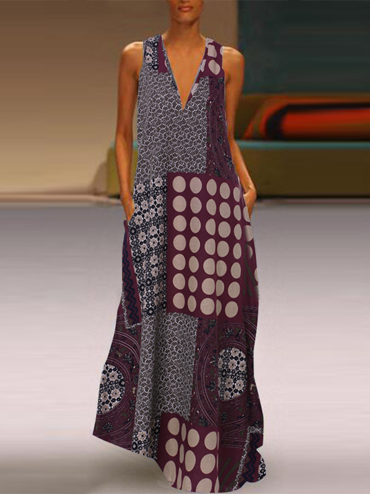 ZANZEA Women Lowcut Sleeveless Floral Cotton Dress Summer Long Party