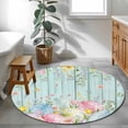 thumbnail image 3 of Small Round Rug 3Ft Washable Non-Slip, Easter Eggs Circle Area Rugs for Living Room Bedroom, Spring Daisy Eucalyptus Leaves Teal Wooden Indoor Floor Mats Carpet Runner for Home Decor, 3 of 8