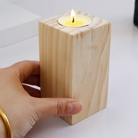 WHAMVOX Vintage Candlestick Holders Wood Light Brown 1Pack 5.5x5.5cm