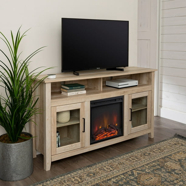 Woven Paths Highboy Glass Door, Tv Stand With Fireplace White Oak