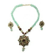 Mogul Indian Necklace Vintage Bohemian Handmade Floral Pendant Tourmaline Jewelry Sets
