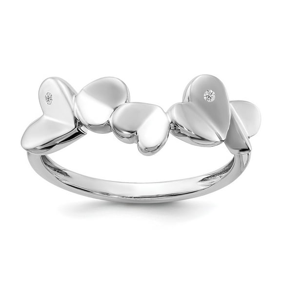 Primal Silver Sterling Silver Polished 0.015 Cttw Diamond Hearts Ring