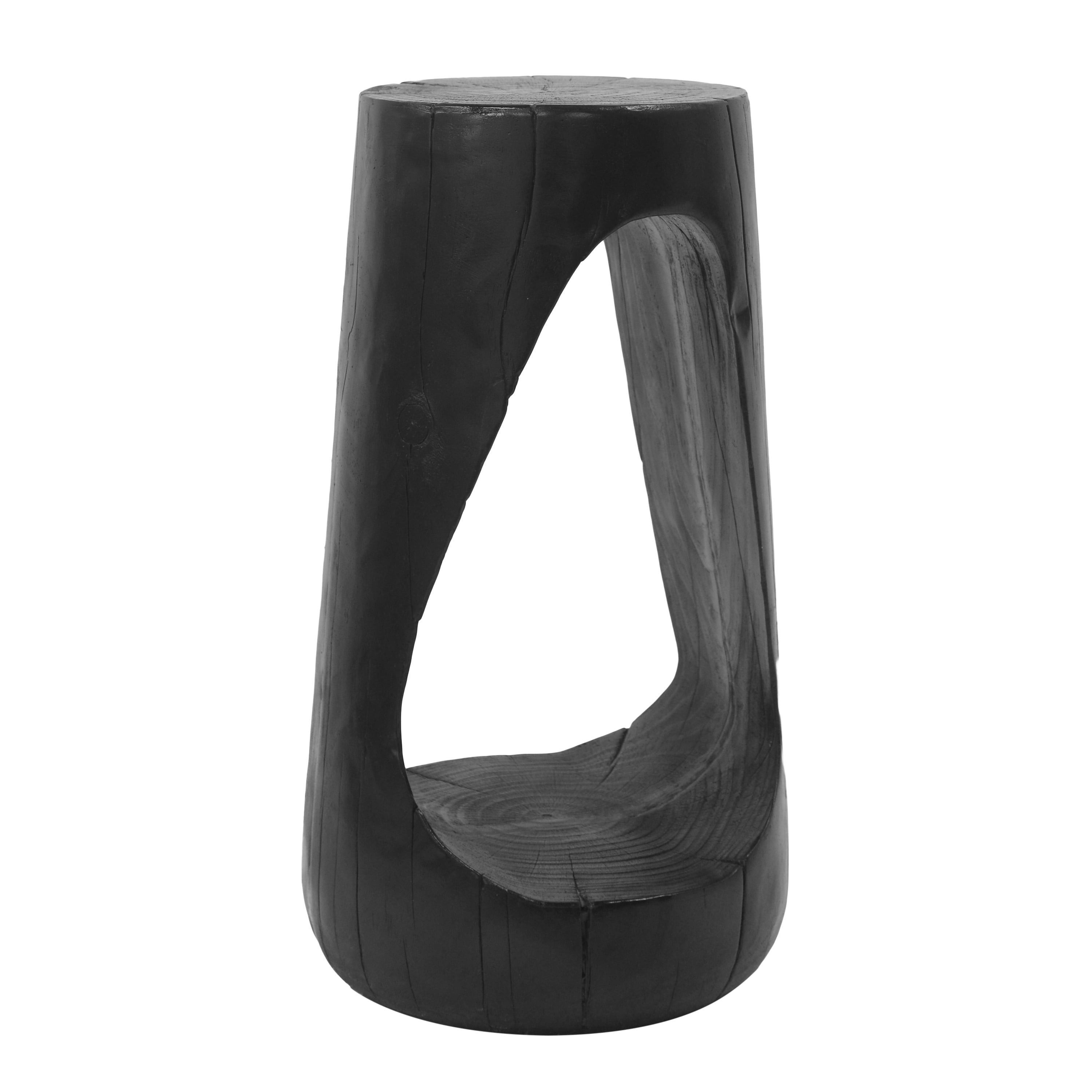 Hollow Design Side Table, Outdoor Lightweight Concrete End Table for Patio Balcony Garden, Black