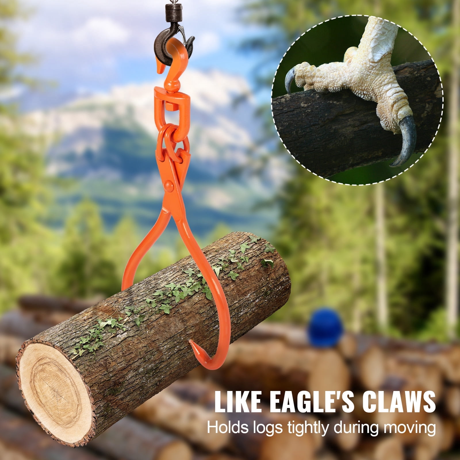 KFFKFF Log Skidding Tongs, 18 inch 2 Claw Log Lifting Tongs, Heavy Duty Rotating Steel Lumber Skidding Tongs, 772 lbs/350 kg Loading Capacity, Log Lifting, Handling, Dragging & Carrying Tool