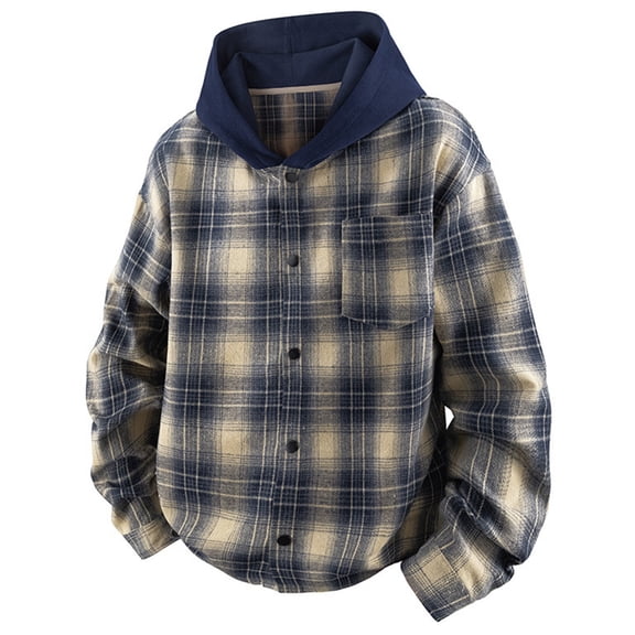 QHFBli Mens Flannel Hoodie Shirts Casual Button Down Plaid Shirt Jackets for Men Long Sleeve Stylish Hooded with Pocket